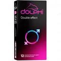 Презервативи латексні Dolphi Double effect з ребрами і точками та двома видами змазки: розігріваюча та анестетик, 12 штук