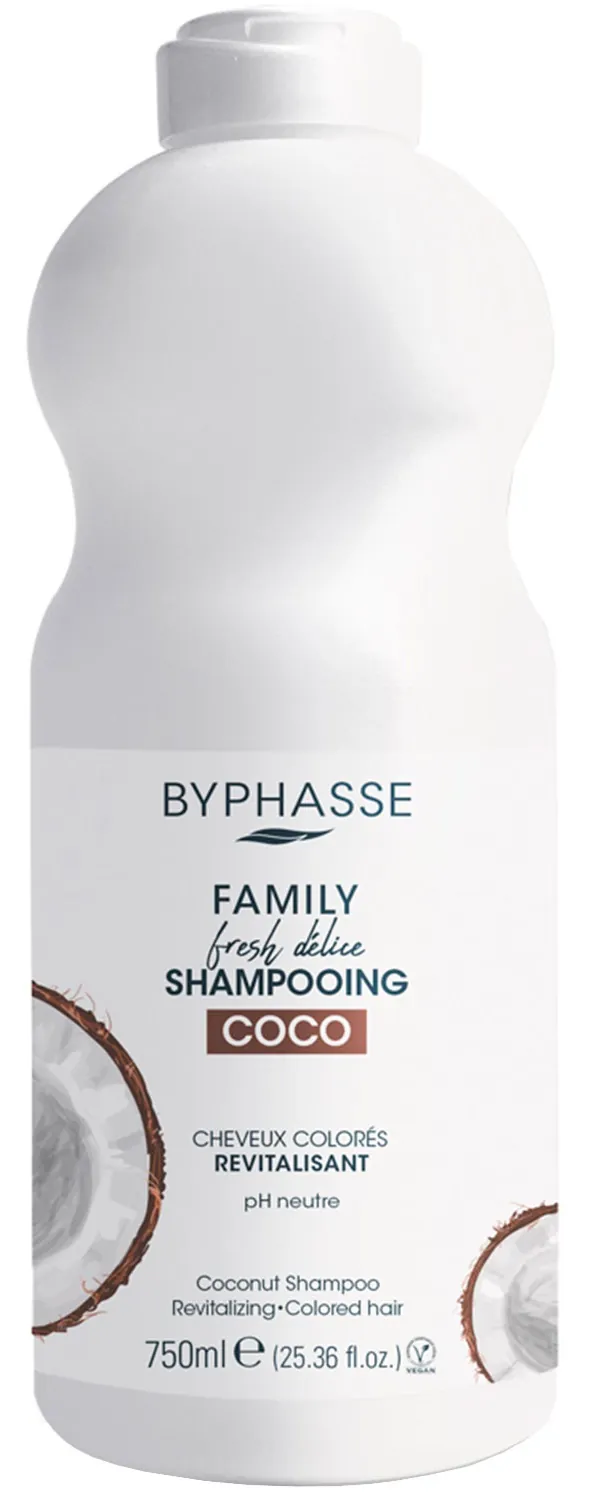 Шампунь Byphasse Family Fresh Delice для фарбованого волосся, з кокосом, 750 мл