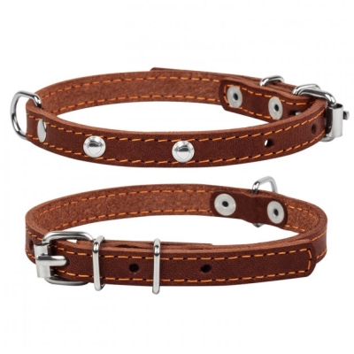 Ошейник Collar 00236 одинарный с украшениями, ширина 12 мм, длина 24-32 см, коричневый
