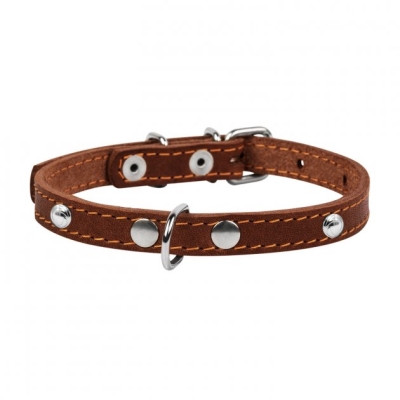 Ошейник Collar 00236 одинарный с украшениями, ширина 12 мм, длина 24-32 см, коричневый
