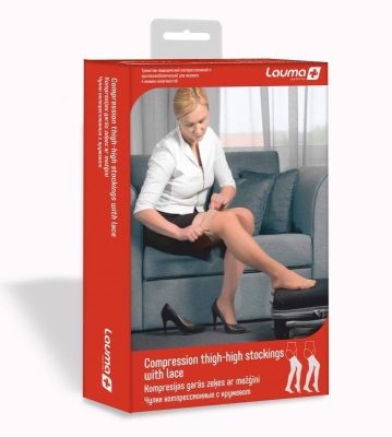 Панчохи компресійні Lauma Medical AG 303 з мереживом, 1 клас компресії, колір чорний, розмір 2D