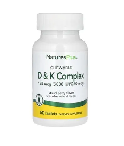 Вітамінний комплекс Nature's Plus Вітамін Д3 125 мкг (5000 МО) і К2 240 мкг, 60 жувальних таблеток