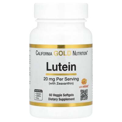Лютеїн із зеаксантином California Gold Nutrition Lutein with Zeaxanthin 20 мг, 60 вегетаріанських капсул