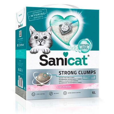 Наполнитель для кошачьего туалета Sanicat Strong Clumps бентонитовый ультракомкующий, с ароматом детской присыпки, 6,77 кг