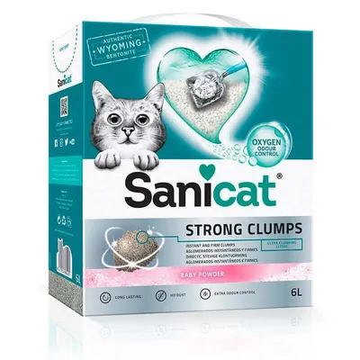 Наповнювач для котячого туалету Sanicat Strong Clumps бентонітовий ультракомкуючий, з ароматом дитячої присипки, 6,77 кг