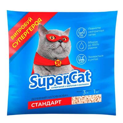 Наполнитель для туалета Collar SuperCat Стандарт древесный без ароматизатора, синий, 1 кг (3 л)