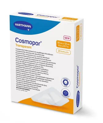 Пов’язка пластирна Cosmopor Transparent плівкова прозора з абсорбуючою подушечкою 10 см х 12 см, 1 штука