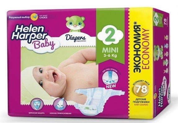 Подгузники Helen Harper Baby размер 2 Mini, 3-6 кг, 78 шт