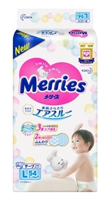 Підгузники Merries, розмір L, 9-14 кг, 54 шт