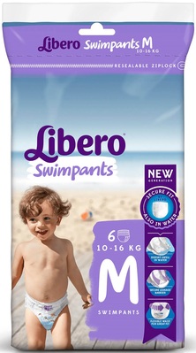 Подгузники-трусики Libero Swimpants размер Medium, 10-16 кг, для плавания, 6 шт