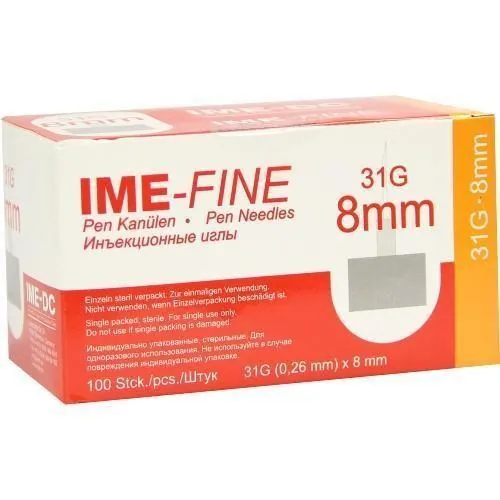 Голки для шприц-ручок Ime-fine одноразові стерильні 31G (0,26 х 8 мм), 100 штук