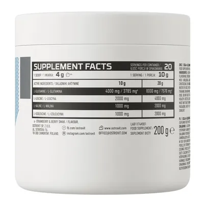 Амінокислоти OstroVit BCAA + Glutamine без смаку, 200 г