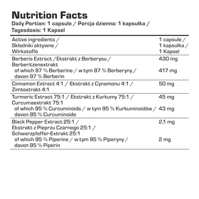 Берберин гідрохлорид 7Nutrition Berberine HCL Plus (Cinnamon Curcumin Piperine), 100 капсул