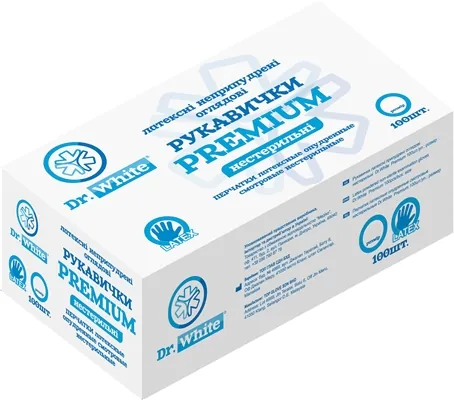 Рукавички оглядові Dr.White Premium латексні без пудри, розмір М, нестерильні, 1 пара