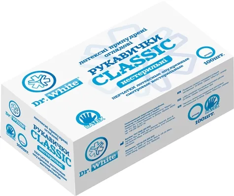 Рукавички оглядові Dr.White Classic латексні припудрені, розмір L, нестерильні, 1 пара