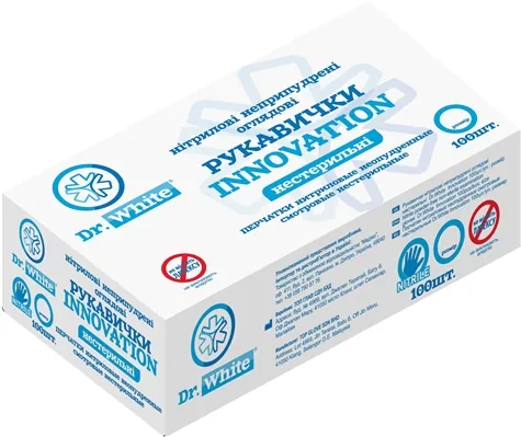 Рукавички оглядові Dr.White Innovation нітрилові без пудри, розмір L, нестерильні, 1 пара