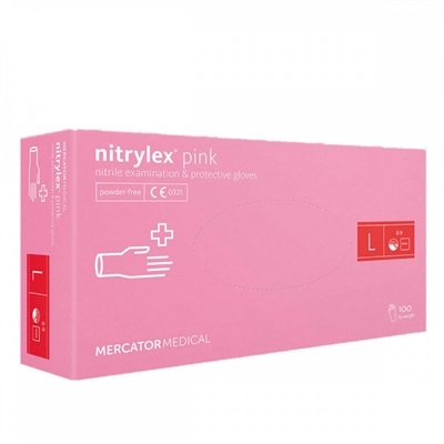 Рукавички оглядові Mercator Medical Nitrylex Pink нітрилові неопудрені, розмір L, нестерильні, рожеві, 100 штук