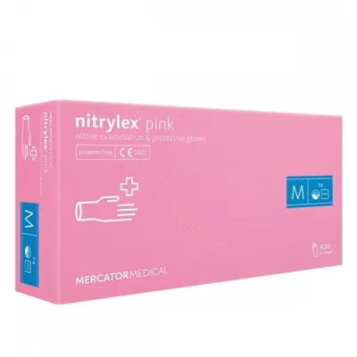 Рукавички оглядові Mercator Nitrylex Pink нітрилові неопудрені, розмір М, нестерильні, рожеві, 100 штук