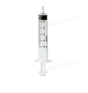 Шприц 5 мл Ayset 3-х компонентний з двома голками 22G (0,7 х 38 мм) та 23G (0,6 х 32 мм), 1 штука