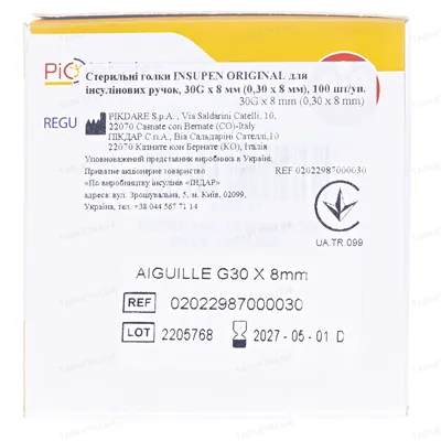 Голка для шприц-ручки Insupen G30 (0,30 х 8 мм), 100 штук