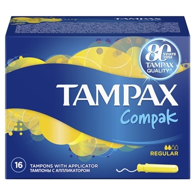 Тампоны Tampax Compak Regular с аппликатором, 2 капли, 16 штук