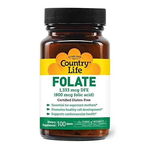 Фолієва кислота Country Life Folic Acid 800 мкг, 100 таблеток