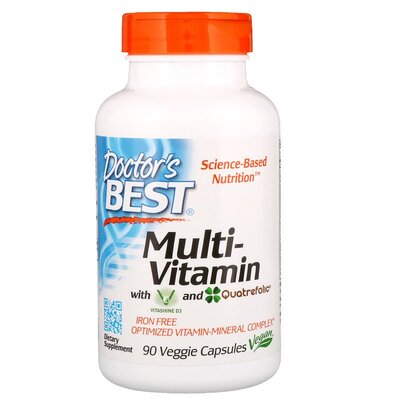Витаминно-минеральный комплекс без железа Doctor's Best Multi-Vitamin with Vitashine D3 and Quatrefolic, 90 гелевых капсул