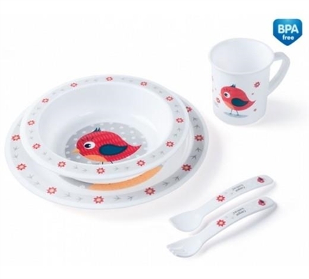 Набор посуды Canpol babies Cute Animals пластиковый столовый, птичка, красный, 4/401_red