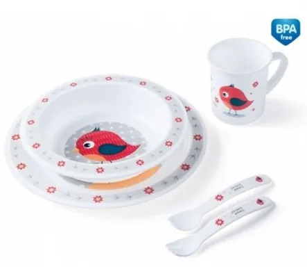 Набір посуду Canpol babies Cute Animals пластиковий столовий, пташка, червоний, 4/401_red
