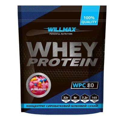 Протеїн сироватковий концентрат Willmax Whey Protein WPC 80, бабл гам, 920 г