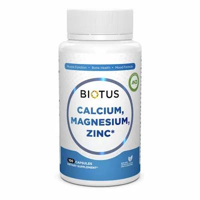 Комплекс Кальцій, магній, цинк та вітамін D3 Biotus Calcium Magnesium Zinc капсули №100