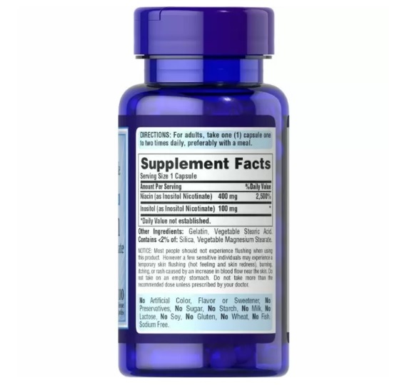 Ниацин Puritan's Pride Niacin Flush Free (as Inositol Nicotinate) 500 мг, 100 капсул