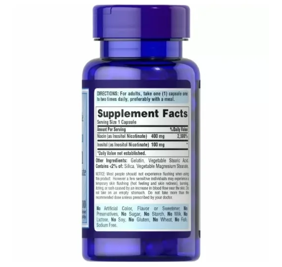 Ніацин Puritan's Pride Niacin Flush Free (as Inositol Nicotinate) 500 мг, 100 капсул