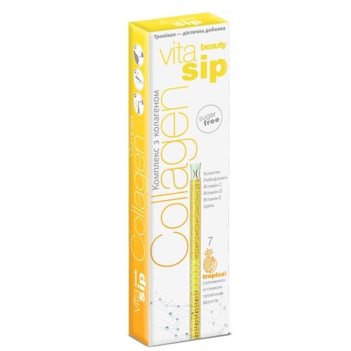 Витаминизированная трубочка для воды VitaSip Collagen Complex с коллагеном и витаминами, тропические фрукты, 7 штук