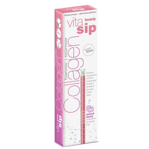 Витаминизированная трубочка для воды VitaSip Collagen Complex с коллагеном и витаминами, Mixed Berry лесные ягоды, 7 штук