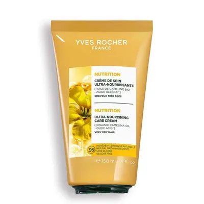 Крем-догляд для волосся Yves Rocher Живлення та Зволоження з олією камеліни, каріте та кокоса незмивний, 150 мл