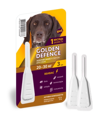 Капли на холку Palladium Golden Defence от паразитов для собак весом от 20 до 30 кг, 1 пипетка