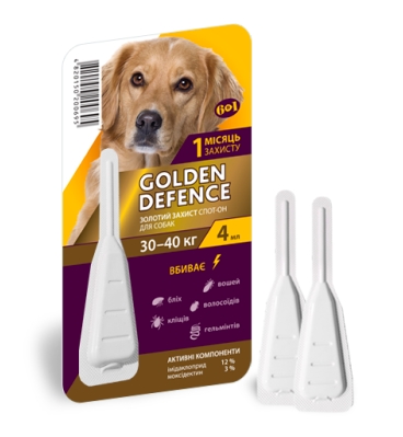 Капли на холку Palladium Golden Defence от паразитов для собак весом от 30 до 40 кг, 1 пипетка