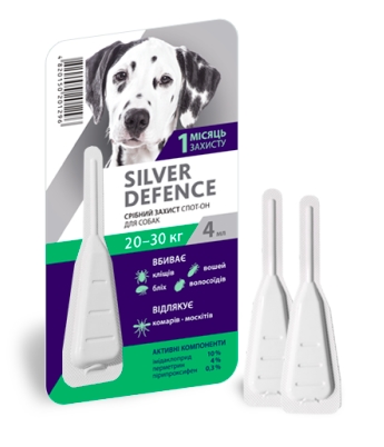 Капли на холку Palladium Silver Defence от паразитов для собак весом от 20 до 30 кг, 1 пипетка