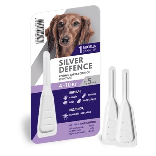Капли на холку Palladium Silver Defence от паразитов для собак весом от 4 до 10 кг, 1 пипетка
