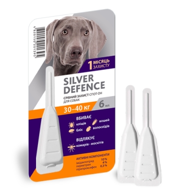 Капли на холку Palladium Silver Defence от паразитов для собак весом от 30 до 40 кг, 1 пипетка