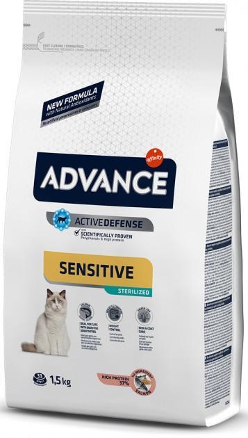 Корм сухой для котов с чувствительным пищеварением Advance Cat Salmon Sensitive с лососем, 1,5 кг