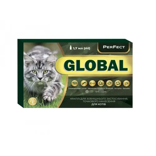 Краплі від бліх та кліщів Perfect Global для котів, 1 піпетка по 1,7 мл