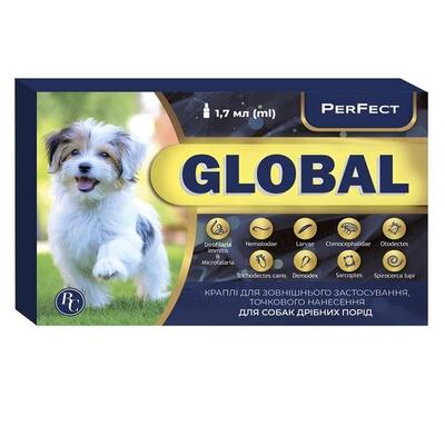 Капли от блох и клещей Perfect Global для собак мелких пород, 1 пипетка по 1,7 мл