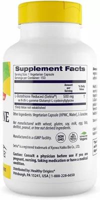 Глутатіон Healthy Origins Setria L-Glutathione Reduced 500 мг, 150 капcул