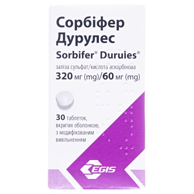 Сорбіфердурулестаблетки,в/о,змодиф.вивіл.по320мг/60мг№30уфлак.