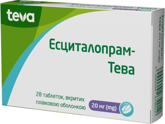Эсциталопрам-Тева таблетки, п/плен. обол. по 20 мг №28 (14х2)