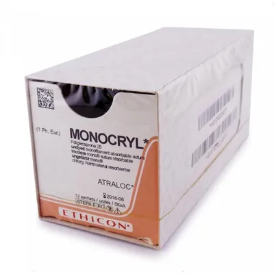Шовний матеріал хірургічний Monocryl W3202 USP3/0 з антибактеріальним покриттям, що розсмоктується, довжина 70 см, зв/ріж голка FS-2 19 мм, 3/8