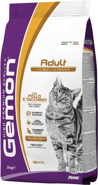 Корм сухий Gemon Cat Adult  для котів курка з індичкою, 2 кг