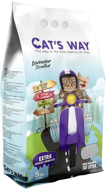 Наповнювач для котячого туалету Cat's Way бентонітовий, фіолетові гранули,  лаванда, 5 л